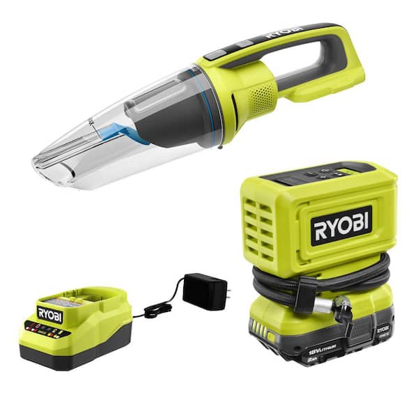 RYOBI ONE+ High Pressure Inflator Kit with 2.0 Ah Battery, Charger, and Wet/Dry Hand Vacuum