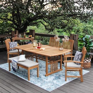 Cambridge Casual Caterina 6 Piece Teak Wood Outdoor Dining Set with Beige Cushion