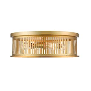 Camellia 20 in. 4-Light Brass Flush Mount Light with Brass Steel Shade with No Bulbs Included