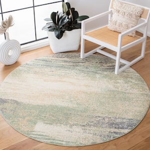 Adirondack Ivory/Sage 10 ft. x 10 ft. Solid Color Distressed Round Area Rug