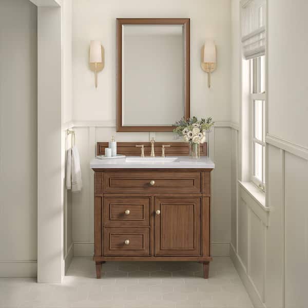 James Martin Vanities Lorelai 35.88 in. W x 23.5 in. D x 32.88 in. H Bath Vanity Cabinet Without Top in Mid-Century Walnut