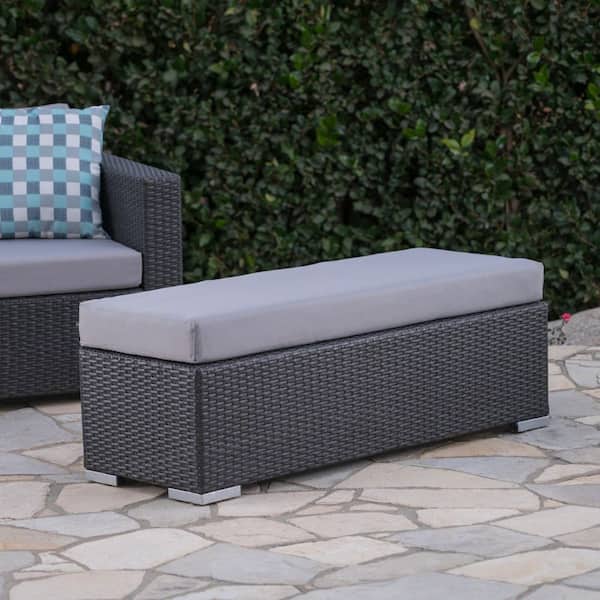 All-Weather Series Wicker Metal Outdoor Ottoman with CushionGuard Cushion, Grey