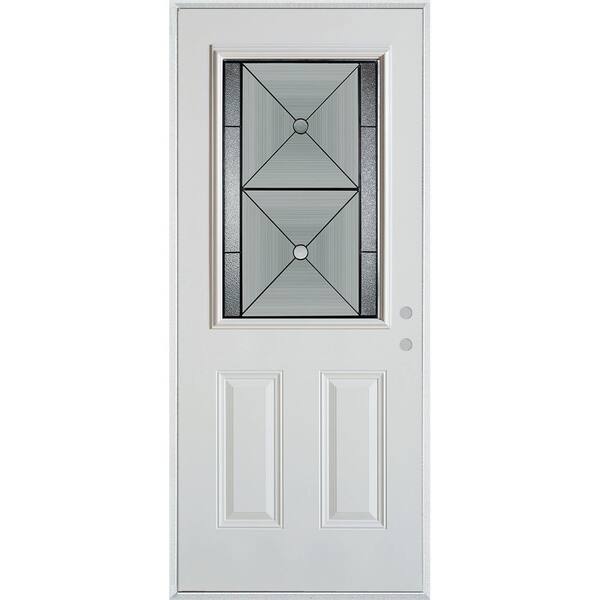 Stanley Doors 32 in. x 80 in. Bellochio Patina 1/2 Lite 2-Panel Painted White Steel Prehung Front Door