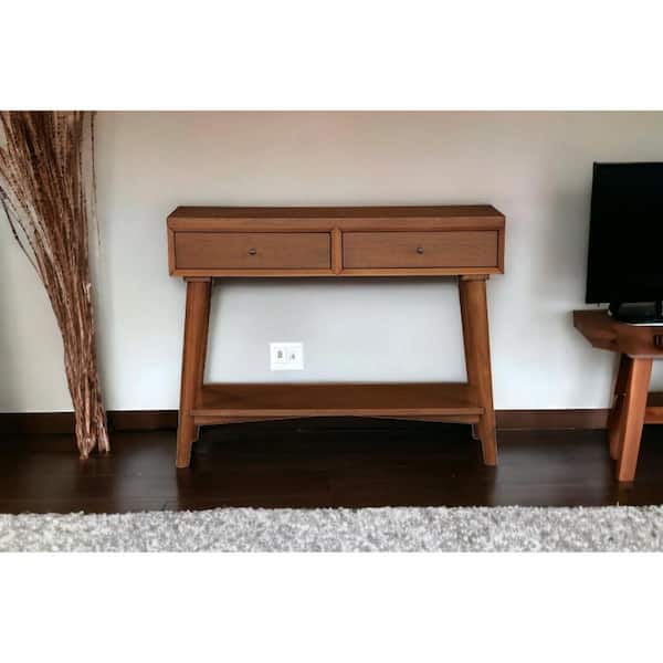 HomeRoots 47 in. Brown Rectangle Composite Console Table with Drawers
