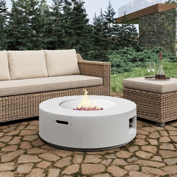 COSIEST Outdoor Propane Fire Pit Coffee Table, 28-inch Terrazzo Round Base  Patio Heater, 40,000 BTU Stainless Steel Burner, Free Lava Rocks