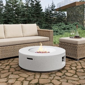 36 in. W Round 40000-BTU Outdoor Electronic Propane Gas Fire Pit Table MgO Tabletop with Table Cover, Lava Rock for Yard