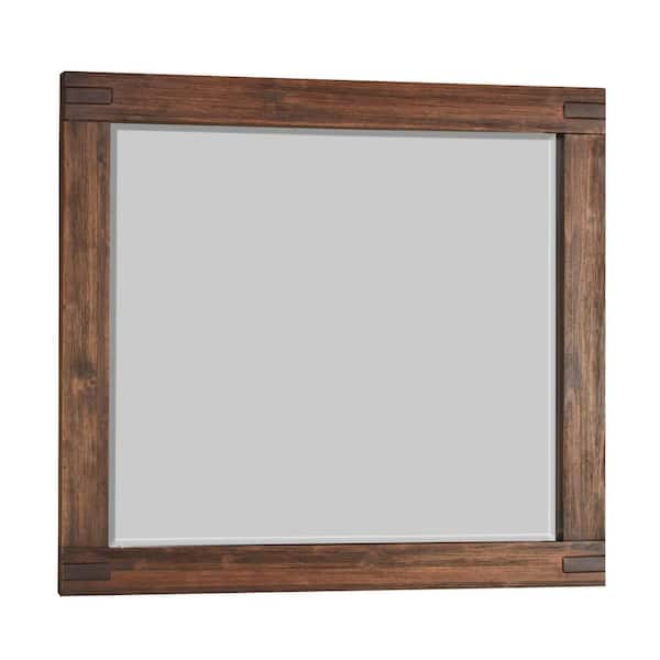 Medium Rectangle Brick Brown Beveled Glass Contemporary Mirror (38 in. H x 48 in. W)