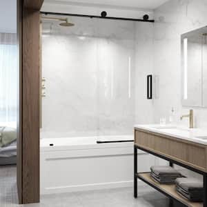 Elan 56 in. x 60 in. W x 66 in. H Frameless Sliding Tub Door with Motion in Matte Black with Clear Glass