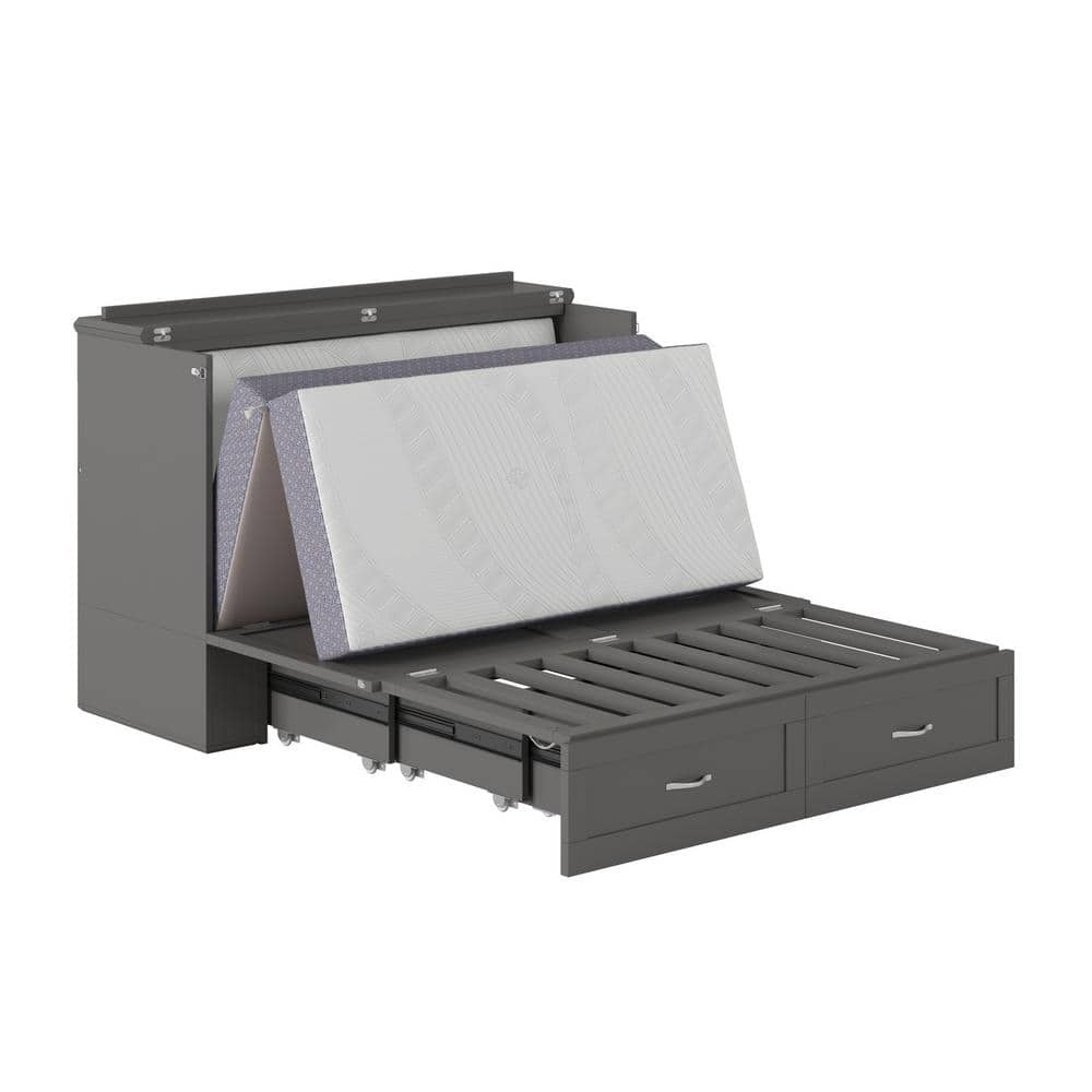 Hamilton Gray Full Murphy Bed Chest with Storage Drawer