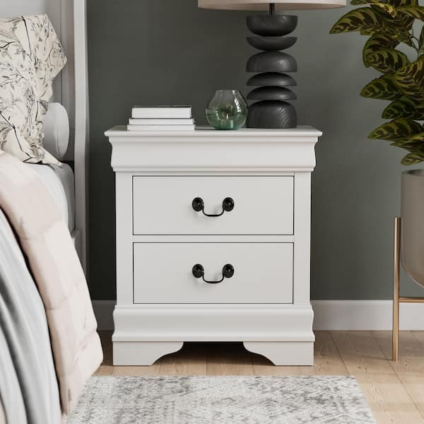 Furniture of America Burkhart White 2-Drawer 21.63 in. W Nightstand
