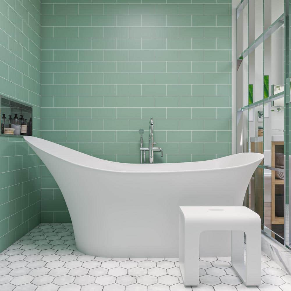 Matte White Solid Surface Resin 16.8" Shower Bench