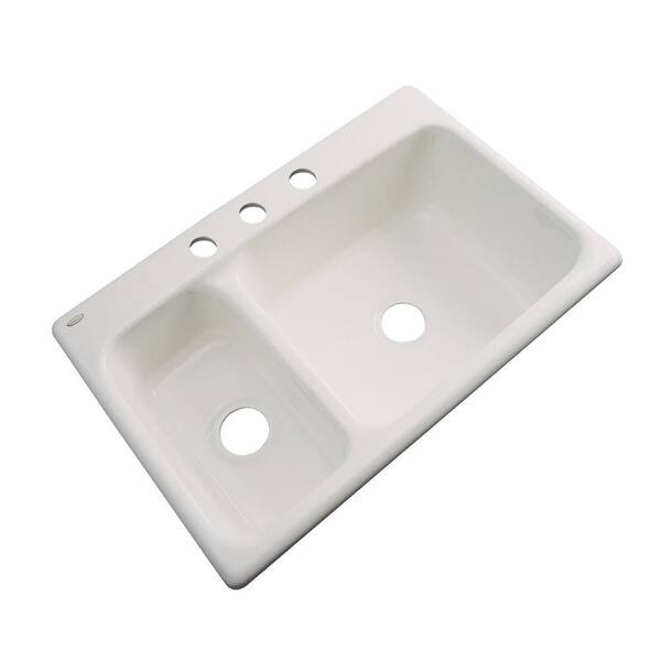 Thermocast Wyndham Drop-In Acrylic 33 in. 3-Hole Double Bowl Kitchen Sink in Almond