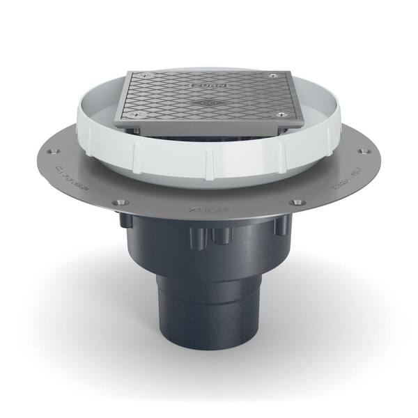 Zurn 5 in. ABS Cleanout with Nickel Bronze Cover, Stainless Steel Deck Plate, and 3 in. x 4 in. Outlet