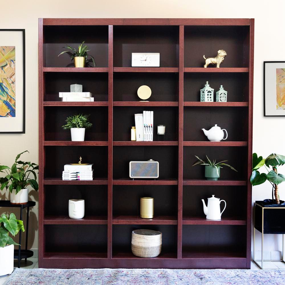 Cherry 84" Tall Triple Wide Wood Bookcase with Adjustable Shelves