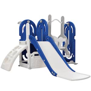 5-in-1 HDPE Indoor and Outdoor Slide Playset with Basketball Hoop, Slide, Climber in Blue
