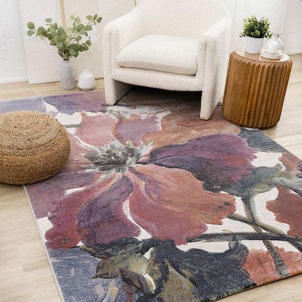 Aethera Collections 5 ft. x 8 ft. Pink Botanical Indoor Area Rug