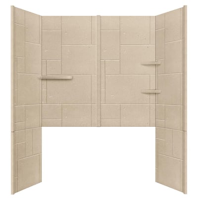 Travertine 60 in. W x 90 in. H 6-Piece Glue Up Marble Alcove Tub Wall Surround in Matte Sandstone, Shelves, Trims