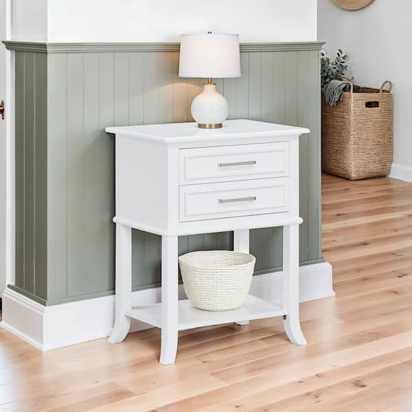 Sydney 22 in. White Rectangle Wood Entryway Hall End Table with Shelf