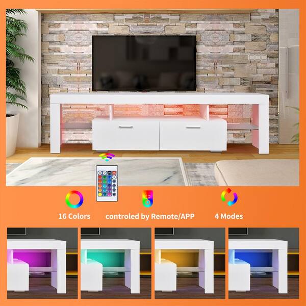 White TV Stand Fits TV's up to 75 in. with LED Lights 63 in
