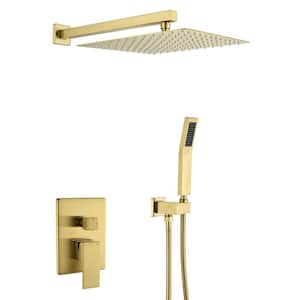 1-Spray Patterns with 2.5 GPM 10 in. Wall Mount Dual Shower Heads in Brushed Gold (Valve Included)