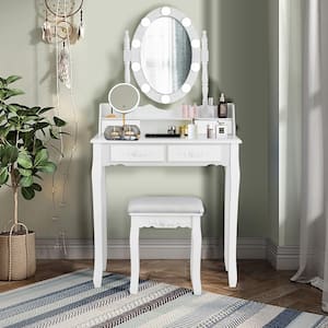 White Trunk Vanity Dressing Table 10 Dimmable Bulbs Touch Switch for Bedroom 57 in. x 29.5 in. x 16 in.
