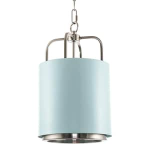 Flynn 60-Watt 1-Light Brushed Nickel Modern Chic Pendant Light with Arctic Blue Shade, No Bulb Included