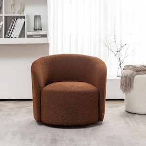Brown 34 in. Wide Boucle Upholstered Swivel Barrel Armchair