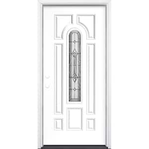 36 in. x 80 in. Providence Center Arch Ultra-Pure White Right-Hand Inswing Painted Steel Prehung Front Door w/ Brickmold