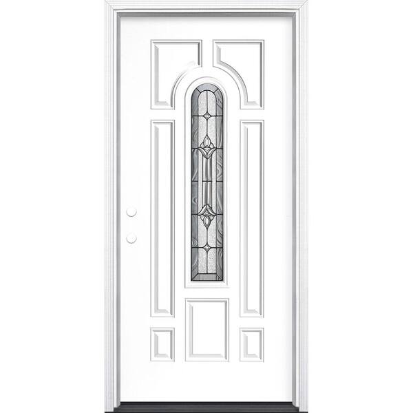 Masonite 36 in. x 80 in. Providence Center Arch Pure White Right-Hand Inswing Painted Steel Prehung Front Door w/ Brickmold