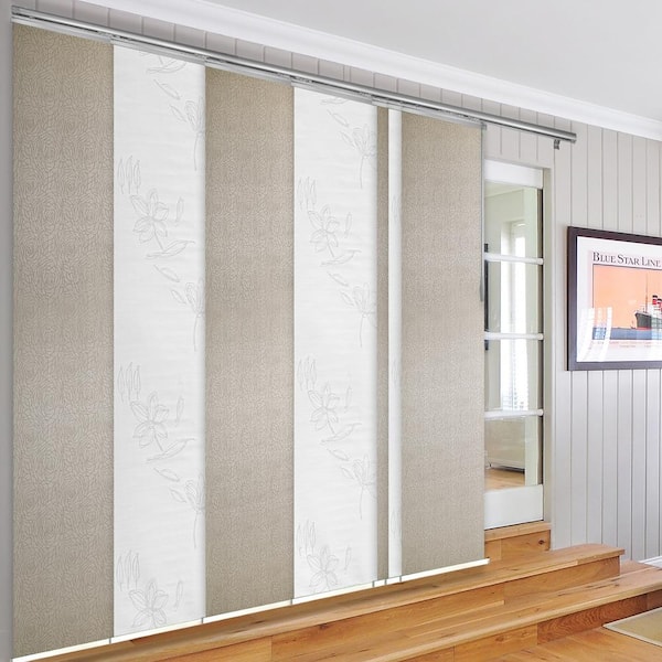 EMOH Winter Wheat 110 in. - 153 in. W x 94 in. L Adjustable Light Filtering 7-Panel Satin Nickel Panel Track 23.5 in. Slates