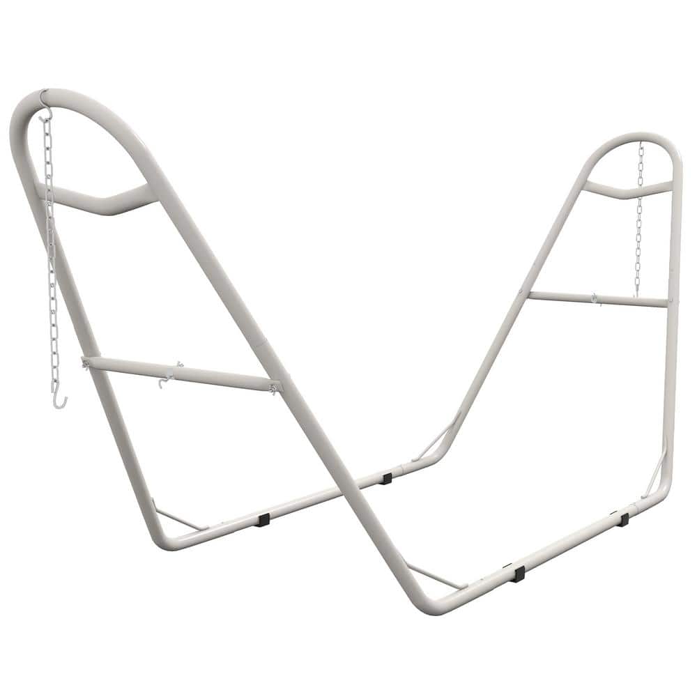 10.3 ft. Portable Adjustable Metal Double Hammock Stand in White, with Weat