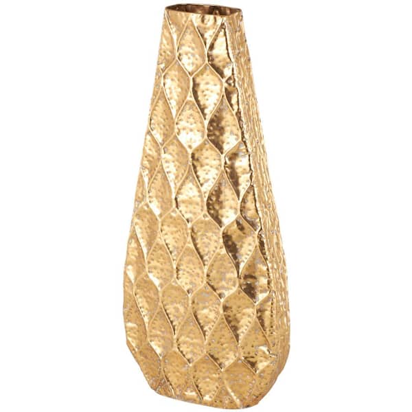 Litton Lane Gold Textured Concaved Teardrop Metal Decorative Vase with Spotted Gray Accents