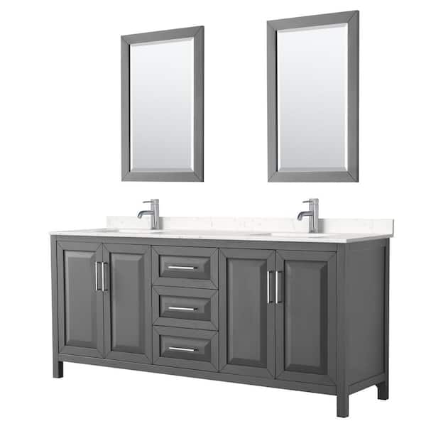 Wyndham Collection Daria 80in.x22in. Double Vanity in Dark Gray w/ Cultured Marble Vanity Top in Light Vein Carrara w/ Basins and Mirrors