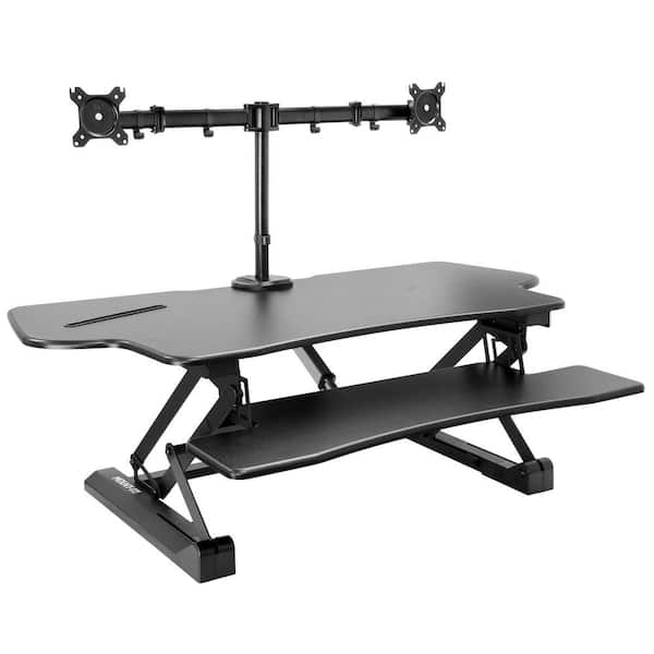 Large Electric Sit-Stand Desk Converter with Dual Monitor Mount for screen sizes up to 32 in