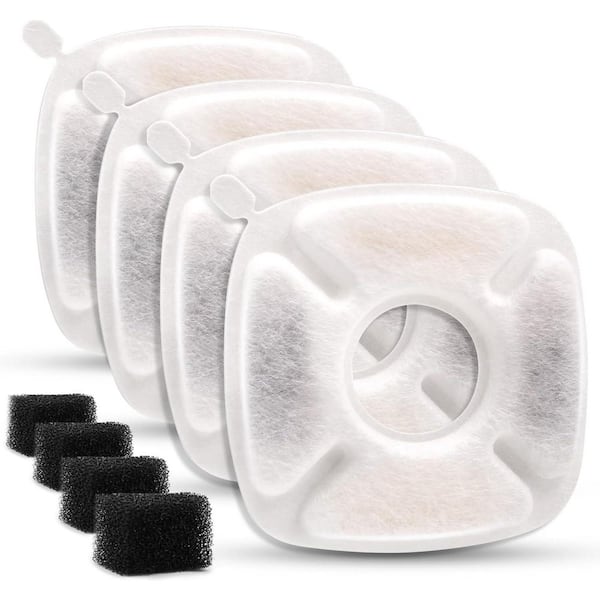 Pet Fountain Filters Replacement Compatible with Veken 95Oz/2. 8L Dog Cat Water Fountain 8-Pieces 4-Carbon 4-Sponge