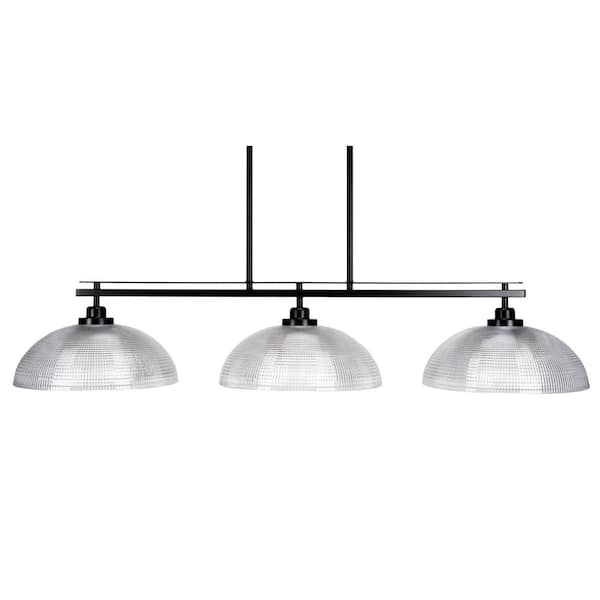 Unbranded Monroe 3-Light, Matte Black Billiard Light, Any room with 13 in. Clear Ribbed Glass Shades no bulbs included