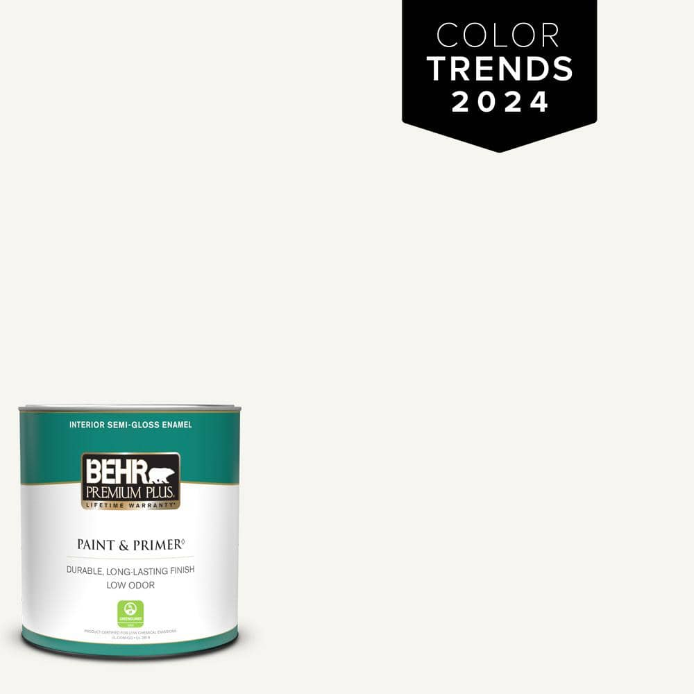 BEHR PREMIUM PLUS 1 qt. Designer Collection #DC-001 Whipped Cream  Semi-Gloss Enamel Low Odor Interior Paint & Primer 305004 - The Home Depot