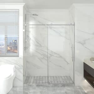 60 in. W x 72 in. H Sliding Frameless Shower Door in Brushed Nickel Finish with Clear Glass