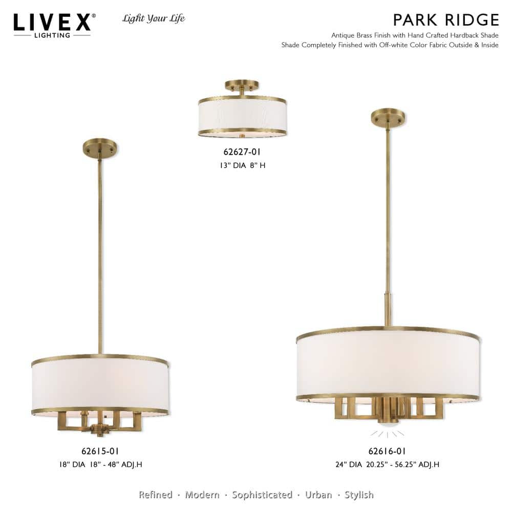Mini Drum 4-Light Chandelier in Antique Brass with Off-White Shade