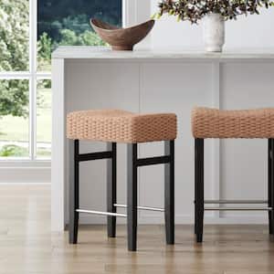 Harvey 25 in. Seagrass Backless Wooden Counter Height Bar Stool with Foam Padded Seat