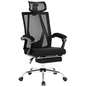 Black Sponge Seat Ergonomic Recliner Mesh Office Chair with Arms and Adjustable Footrest