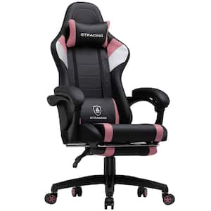 Faux Leather Computer Gaming Chair with Footrest Ergonomic Reclining Office Chair Swivel Rolling Chair, Pink