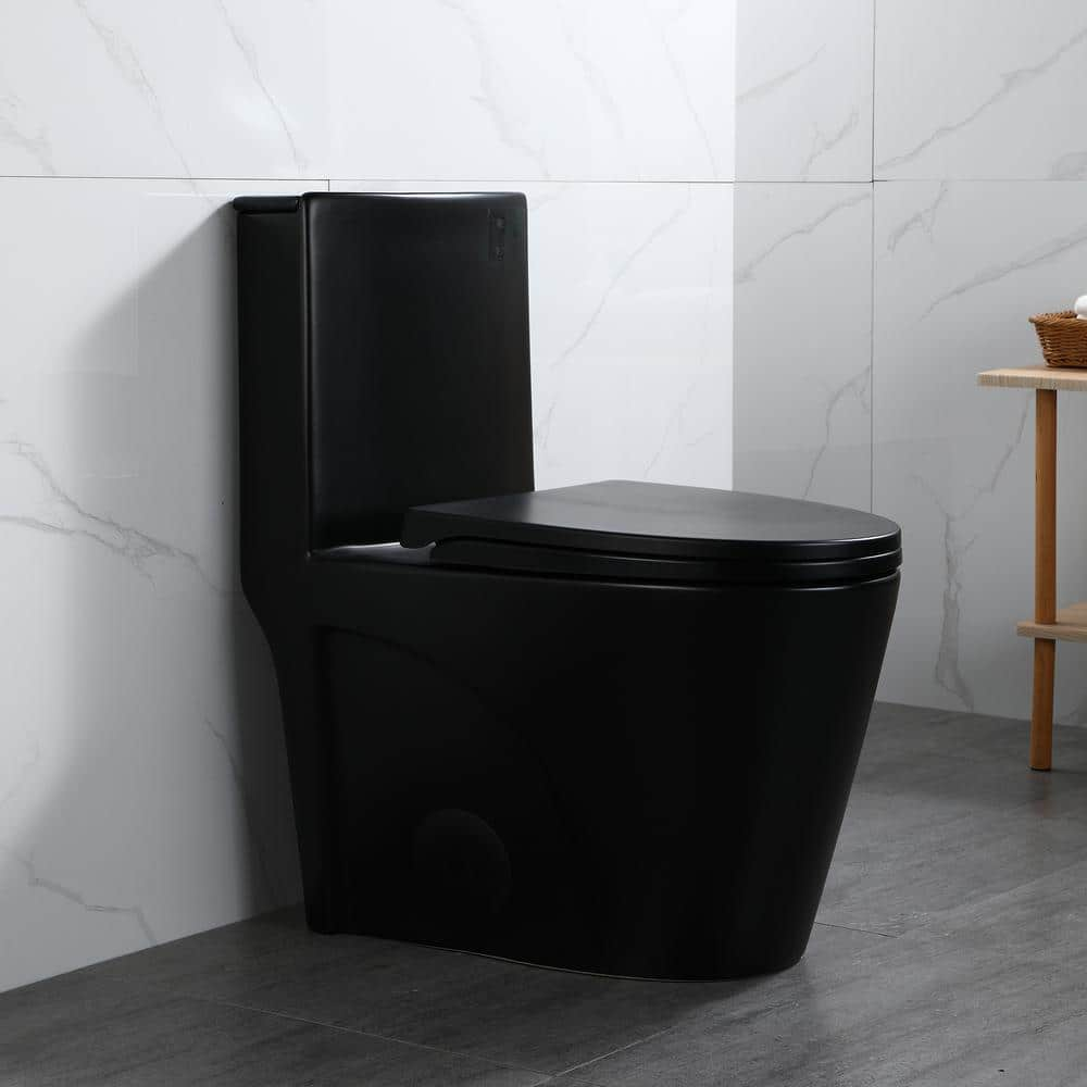 1-Piece 1.1/1.6 GPF Dual Flush Elongated Toilet in Matte Black -  JimsMaison, JMBTT04-MB