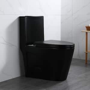 1-Piece 1.1/1.6 GPF Dual Flush Elongated Toilet in Matte Black