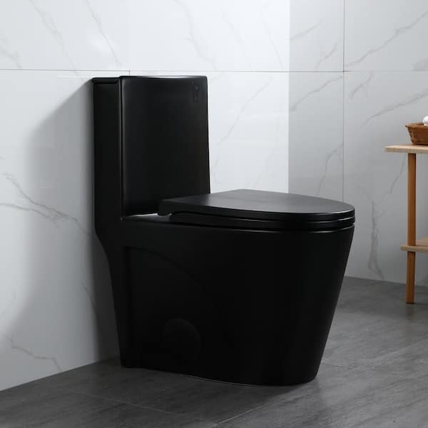 JimsMaison 1-Piece 1.1/1.6 GPF Dual Flush Elongated Toilet in Matte Black