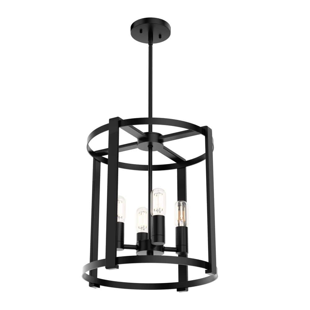 Matte Black Aluminum 4-Light Drum Chandelier