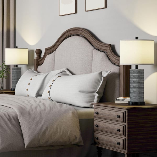 23 in. Distressed Two Tone Finish Table Lamp Set with USB Port and AC Outlet (LED Bulbs Included)