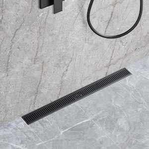 28 in. Stainless Steel Linear Shower Drain with Square Pattern Drain Cover in Matte Black