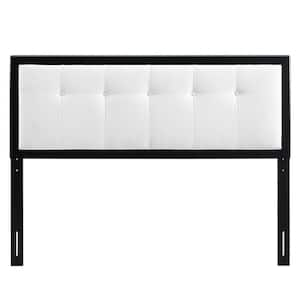 Draper Black White Tufted Twin Fabric and Wood Headboard