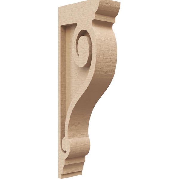Ekena Millwork 2 in. x 12 in. x 4 in. Series 2 Thin Scroll Rough Cedar Woodgrain Timberthane Polyurethane Corbel, Primed Tan